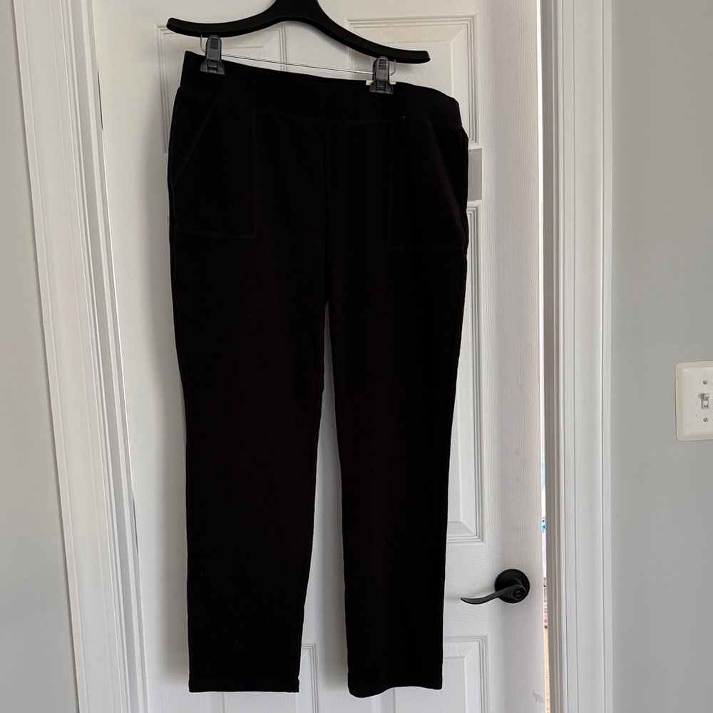 Black Pull-On Slim Leg French Terry Pant mid-rise